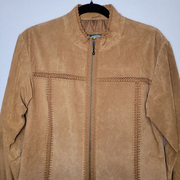 Cabelas Leather Patchwork Moto Jacket Brown Suede Small - Picture 2 of 10